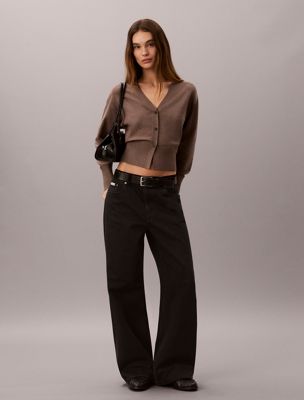 grey soft knit classic cardigan for women calvin klein