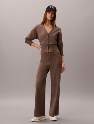 khaki tech knit pull-on trousers for women calvin klein