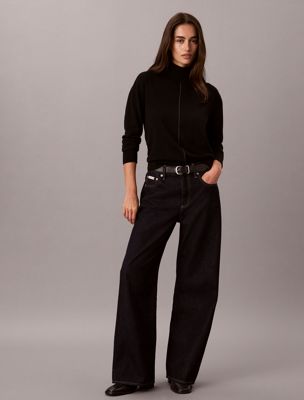 black merino wool blend turtleneck jumper for women calvin klein