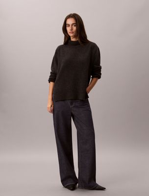 grey wełniany sweter z golfem dla kobiety - calvin klein