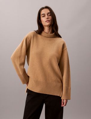 brown wełniany sweter z golfem dla kobiety - calvin klein