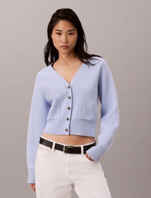 blue soft knit cotton wool cardigan for women calvin klein jeans