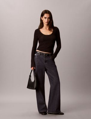 grey slim shiny ribbed jumper for women calvin klein