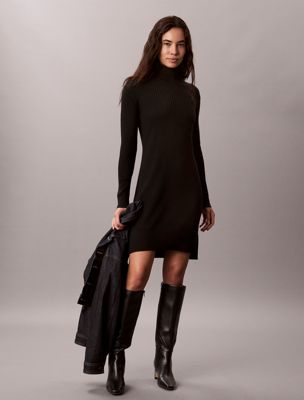 robe à col roulé en laine mérinos côtelée black pour femmes calvin klein