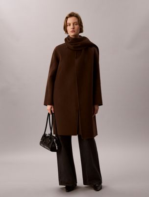 brown wool blend scarf coat for women calvin klein