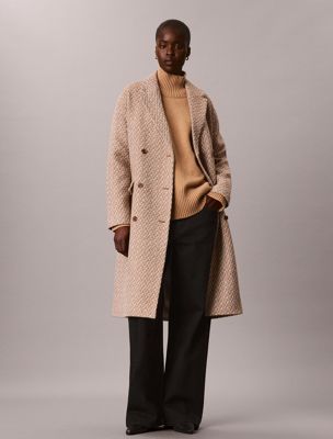 brown relaxed wool blend peacoat for women calvin klein
