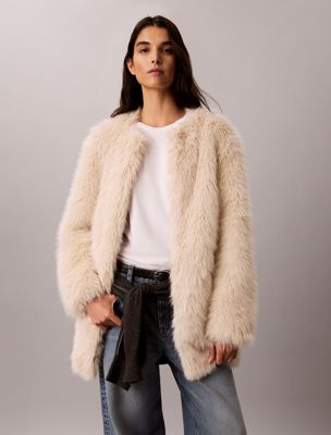 manteau en fourrure synthétique beige pour femmes calvin klein jeans