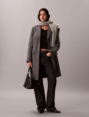 grey classic tailored wool blend coat for women calvin klein