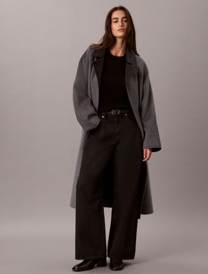grey melange wool blend wrap coat for women calvin klein