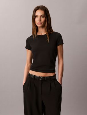 black premium stretch slim t-shirt for women calvin klein