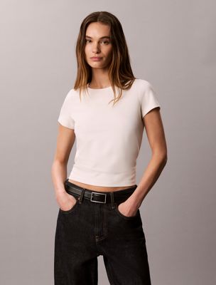 white premium stretch slim t-shirt for women calvin klein