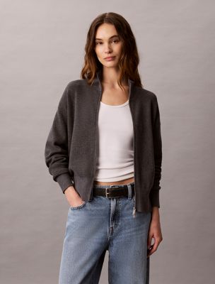 grey weiche strickjacke mit reißverschluss für damen - calvin klein