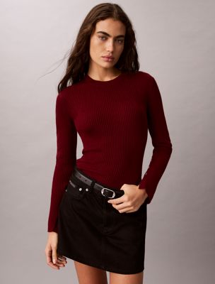 burgundy merino blend crewneck jumper for women calvin klein