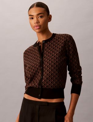 multi strickjacke mit durchgehendem logo-muster für damen - calvin klein