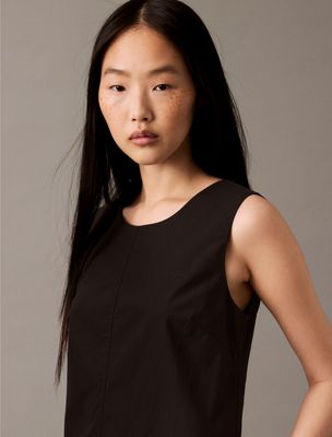 black sleeveless cotton poplin mini dress for women calvin klein jeans