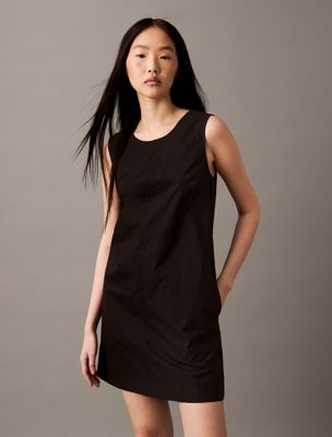 black sleeveless cotton poplin mini dress for women calvin klein jeans