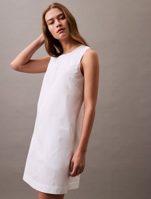 brilliant white sleeveless cotton poplin mini dress for women calvin klein jeans