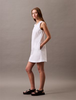 brilliant white sleeveless cotton poplin mini dress for women calvin klein jeans