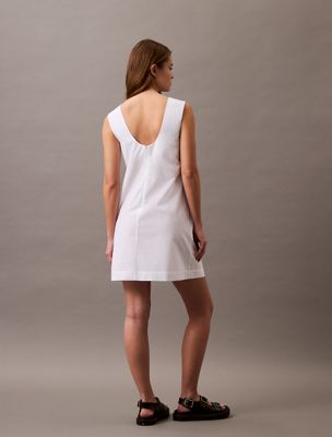 brilliant white sleeveless cotton poplin mini dress for women calvin klein jeans