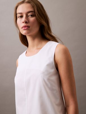 brilliant white sleeveless cotton poplin mini dress for women calvin klein jeans