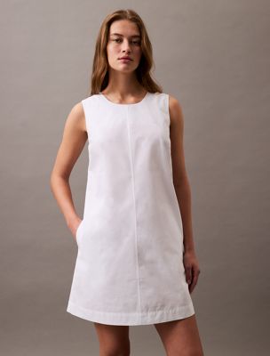 brilliant white sleeveless cotton poplin mini dress for women calvin klein jeans