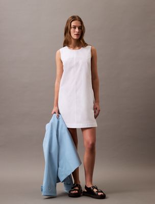 white sleeveless cotton poplin mini dress for women calvin klein jeans