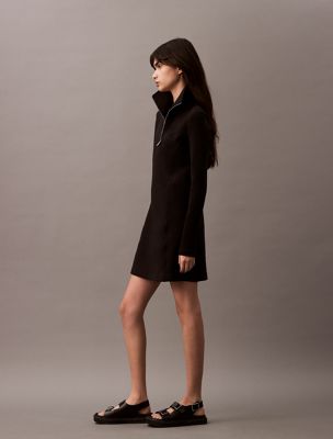 black zip neck long sleeve scuba dress for women calvin klein jeans