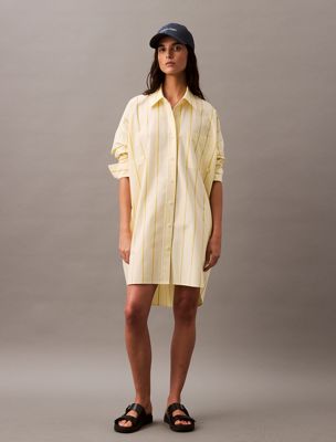 multi relaxed striped cotton shirt dress for women calvin klein jeans