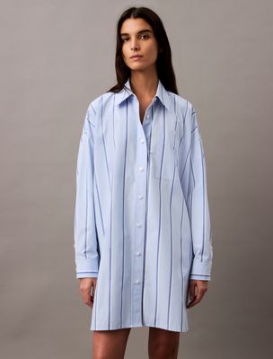 18815 csw25s_w013+chambray blue relaxed striped cotton shirt dress for women calvin klein jeans