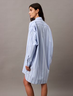 18815 csw25s_w013+chambray blue relaxed striped cotton shirt dress for women calvin klein jeans