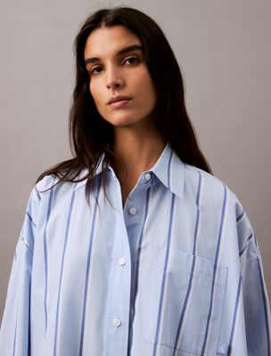 18815 csw25s_w013+chambray blue relaxed striped cotton shirt dress for women calvin klein jeans