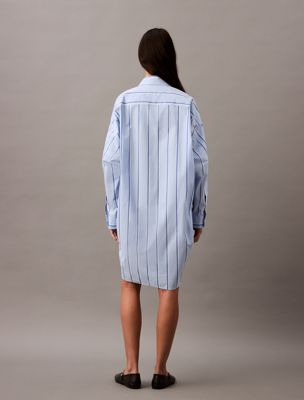 18815 csw25s_w013+chambray blue relaxed striped cotton shirt dress for women calvin klein jeans