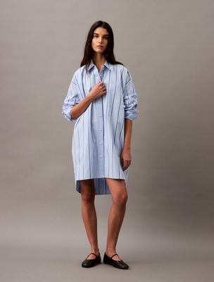 multi relaxed striped cotton shirt dress for women calvin klein jeans