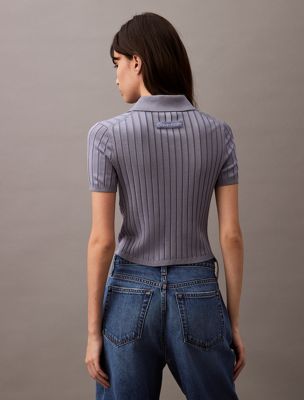 country blue smooth knit cropped polo top for women calvin klein jeans