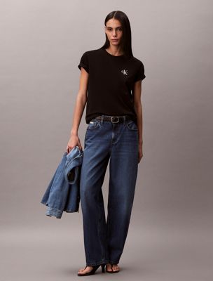 black t-shirt mit gesticktem monologo für damen - 