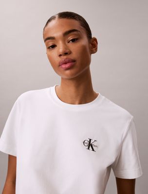 white t-shirt mit gesticktem monologo für damen - 