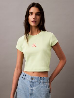 butterfly slim cropped monogram t-shirt for women calvin klein jeans