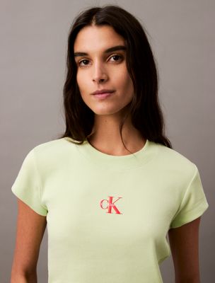 butterfly slim cropped monogram t-shirt for women calvin klein jeans