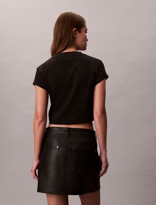 black slim cropped monogram t-shirt for women calvin klein jeans