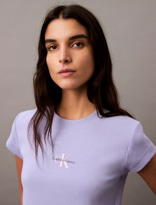 sweet lavender slim cropped monogram t-shirt for women calvin klein jeans