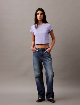 sweet lavender slim cropped monogram t-shirt for women calvin klein jeans