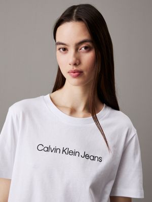 brilliant white logo t-shirt for women calvin klein jeans