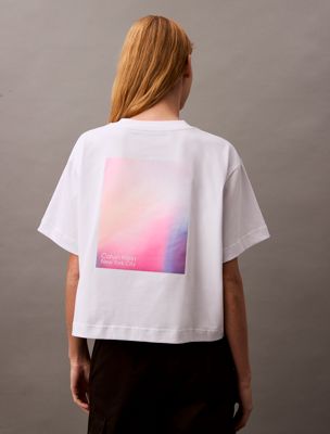 brilliant white cropped iridescent print t-shirt for women calvin klein jeans