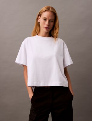 brilliant white cropped iridescent print t-shirt for women calvin klein jeans