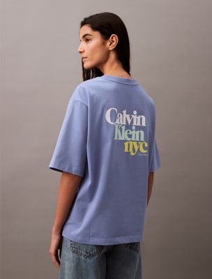 blue relaxed back logo t-shirt for women calvin klein jeans