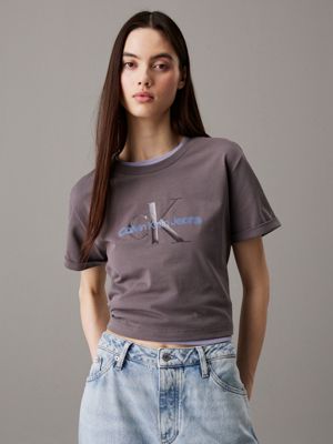 grey cropped gloss logo t-shirt for women calvin klein jeans