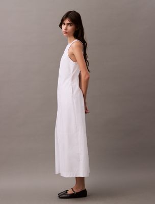 brilliant white cotton poplin sleeveless midi dress for women calvin klein jeans