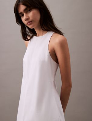 brilliant white cotton poplin sleeveless midi dress for women calvin klein jeans