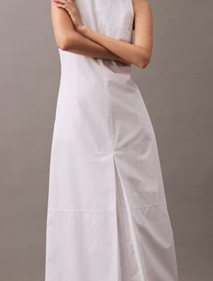 brilliant white cotton poplin sleeveless midi dress for women calvin klein jeans