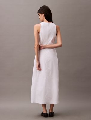 brilliant white cotton poplin sleeveless midi dress for women calvin klein jeans